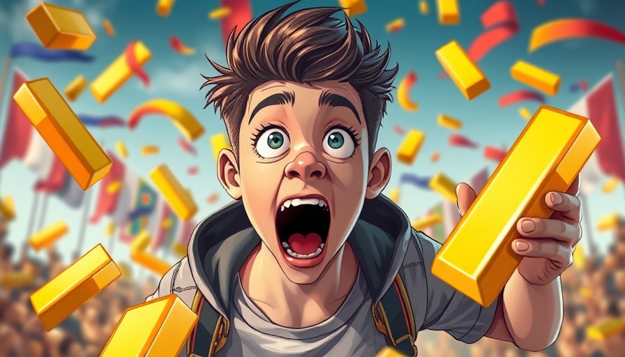 Gold's $3,500 Rally illustrated with surprised man surrounded by gold bars.