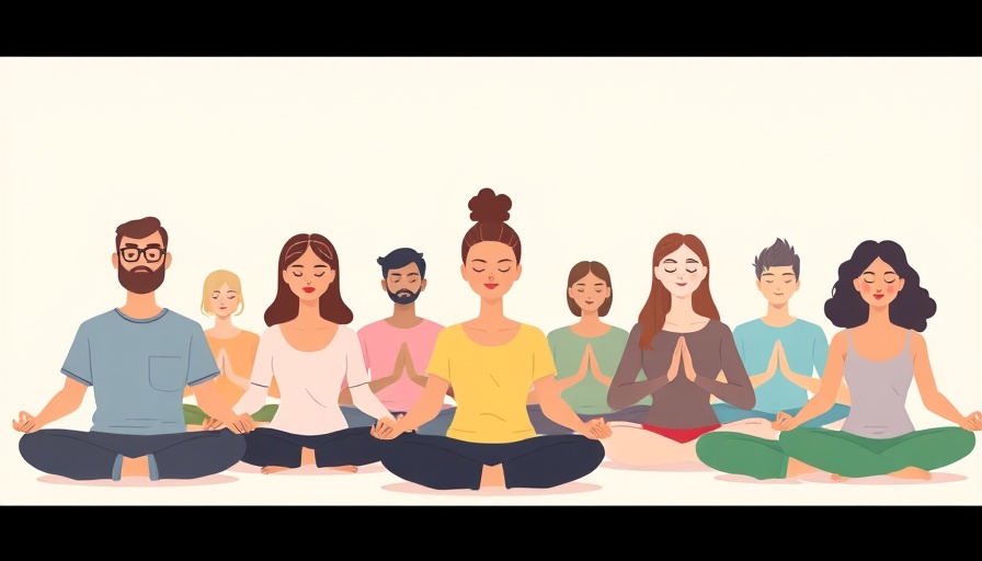 Cartoon group practicing mindfulness meditation.