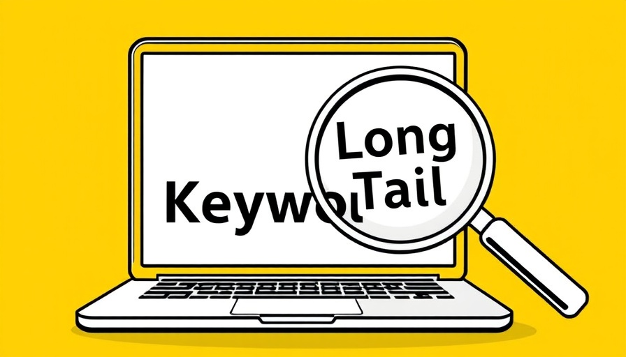 Illustration of Long-Tail Keywords in SEO with laptop and magnifying glass.