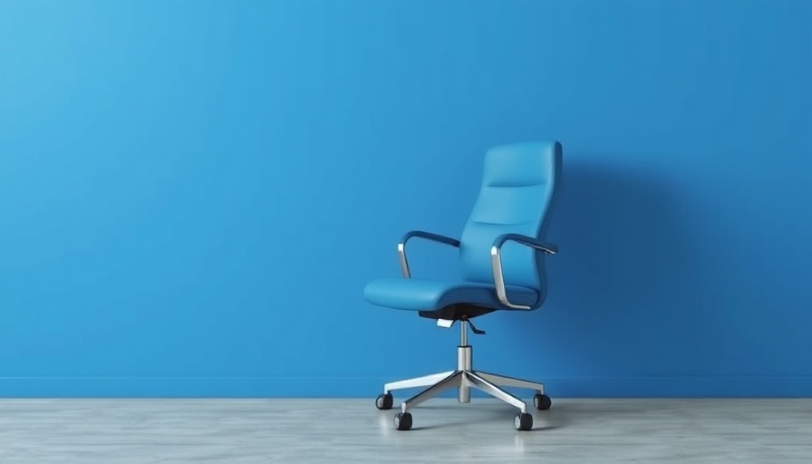 Modern blue chair in office setting for hiring copywriters.