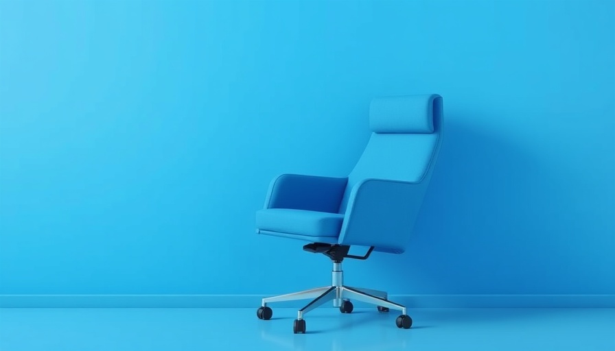 Elegant blue office chair in minimalist workspace.
