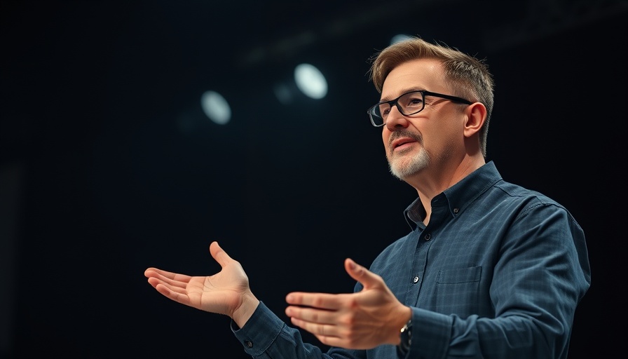 Middle-aged man presenting Microsoft Copilot for chatbot marketing strategies.
