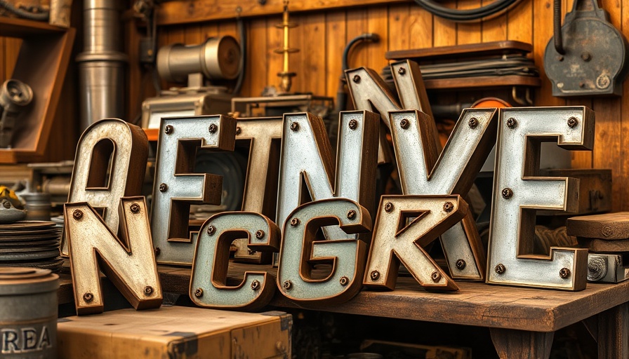 Vintage metal letters in a cluttered pile.