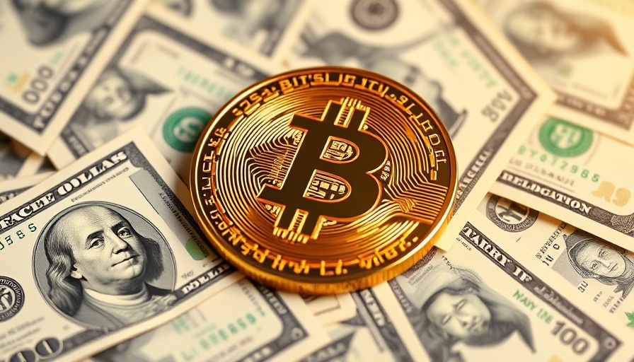 Gold Bitcoin on dollar bills symbolizing crypto and finance wealth.
