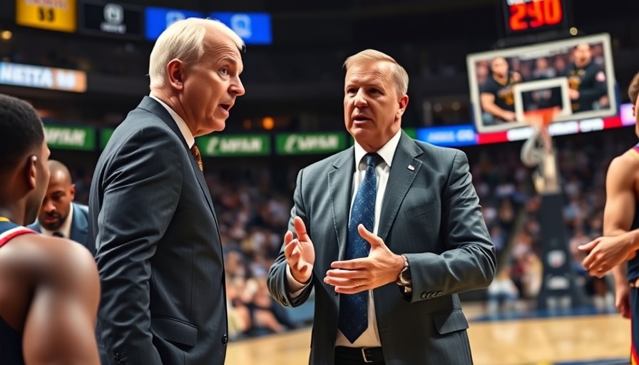 Denver Nuggets coach animatedly discussing strategy on court.
