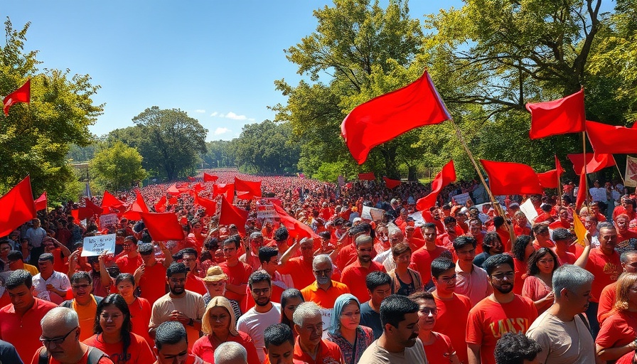 VAT victory march with energetic crowd in red clothing.