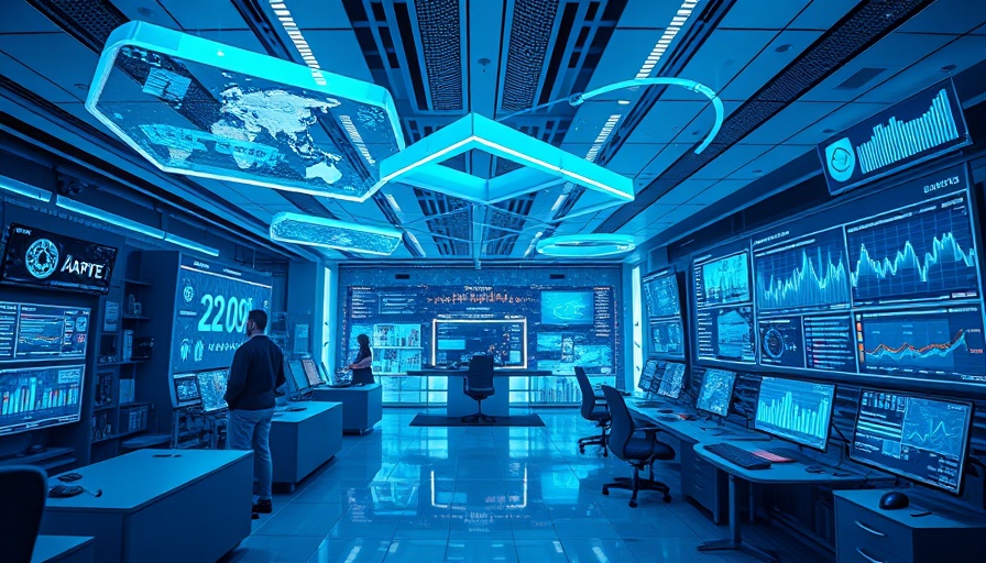 Workspace showcasing AI in digital marketing with holograms and charts.