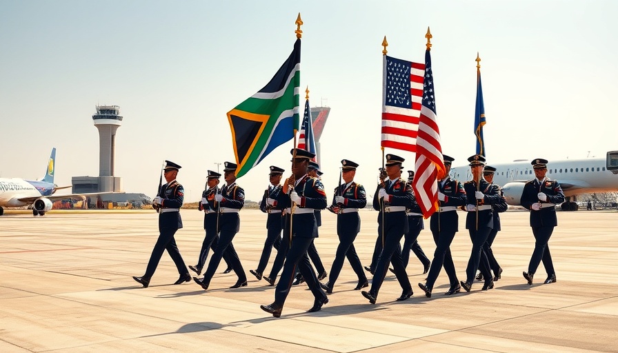 Military honor guard representing SA-US trade relations with flags.