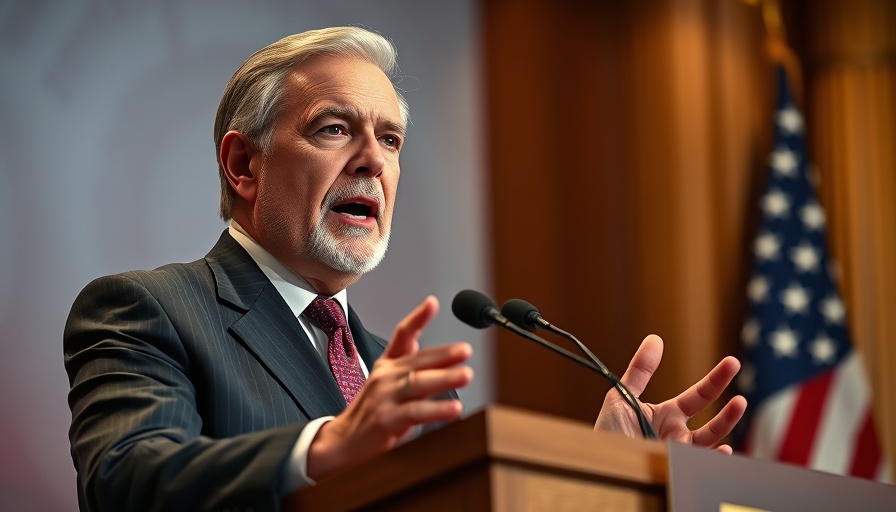 Mature man speaking at podium about aggressive prostate cancer treatment.