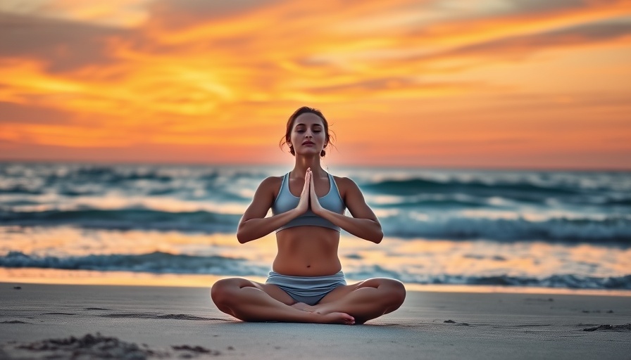Calm woman practicing yoga at sunset on the beach, Wellness Health Insurance.