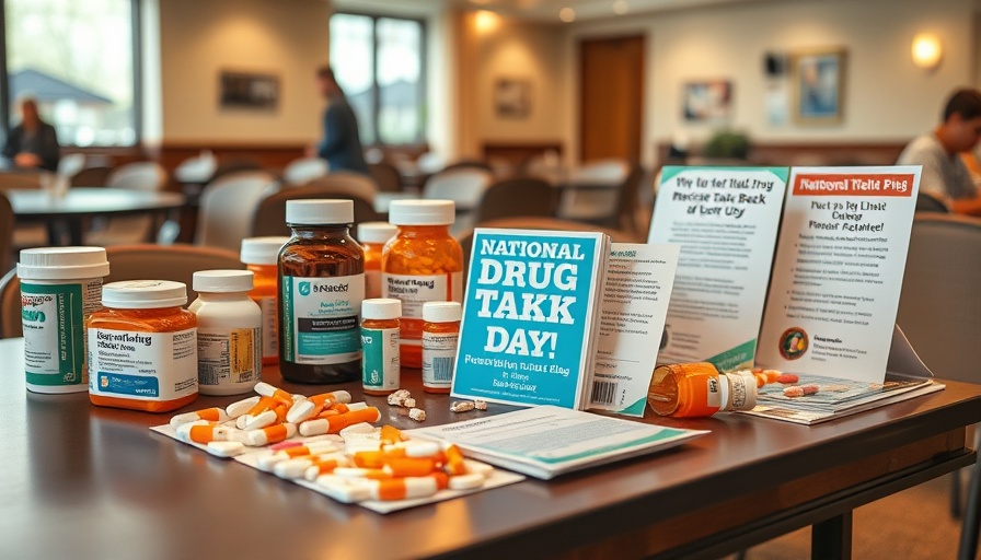 National Drug Take Back Day 2025 informational table with pill bottles.