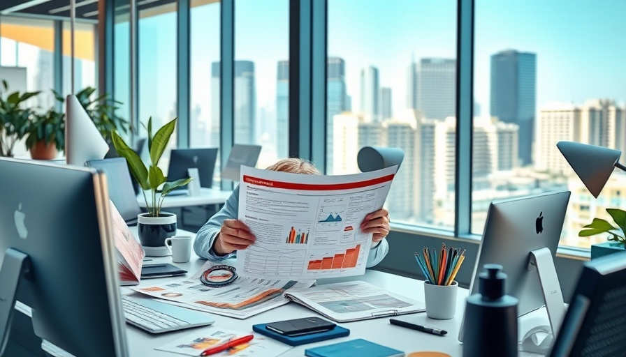 Vibrant workspace displaying brand strategy document with designer.