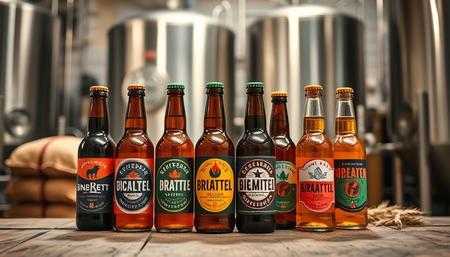 Vibrant craft beer bottles in Osaka brewery setting.