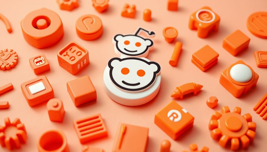 Stylized Reddit logo with playful 3D icons, digital marketing theme.