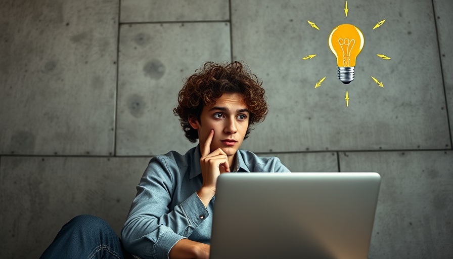 Young man contemplating digital marketing news on laptop