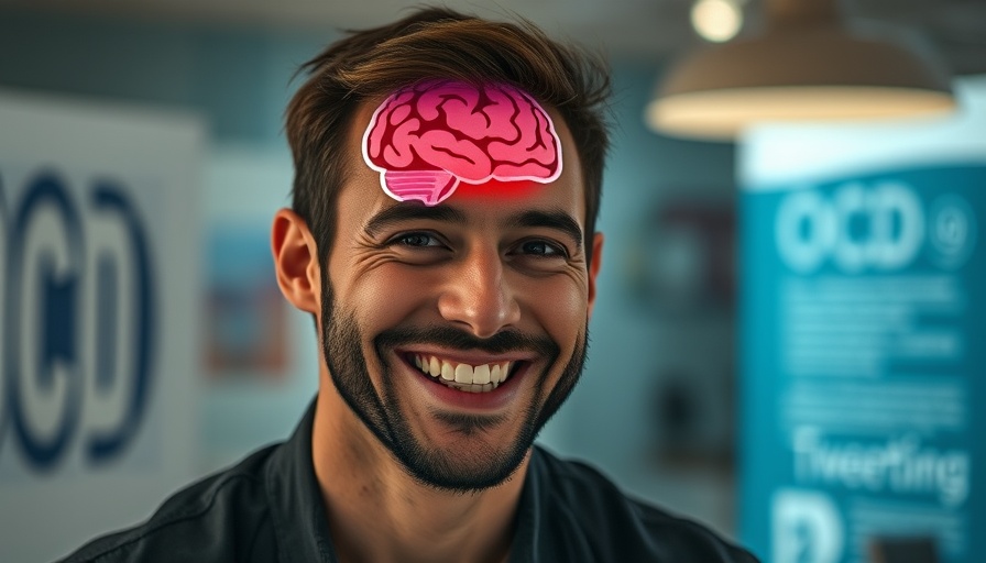 Man discussing OCD and memory problems with brain illustration.