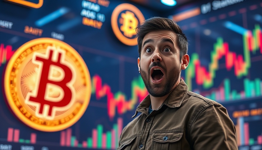 Enthusiastic man with Bitcoin symbol and graphs indicating supply crunch.