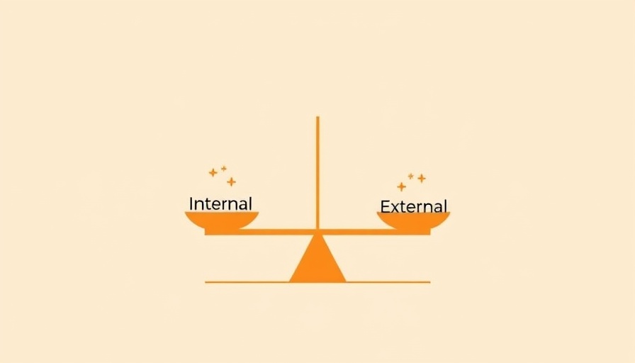 Illustration of scales labeled 'Internal' and 'External' links for SEO balance.
