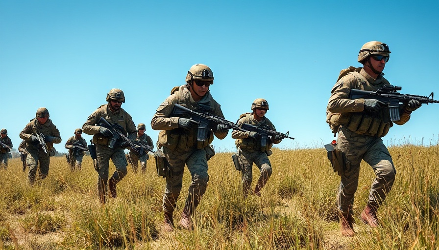 Soldiers patrolling in grass field, related to cyber threats and security.