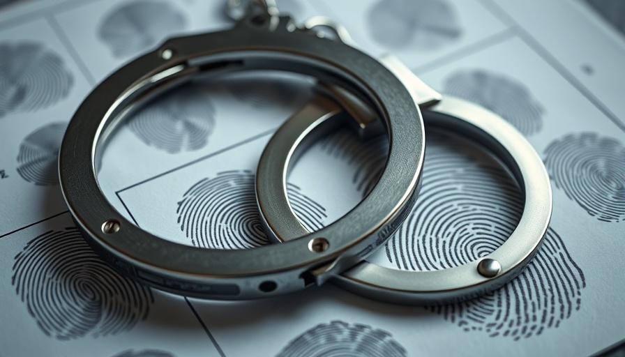 Steel handcuffs on a fingerprint sheet for Oakland domestic violence case.