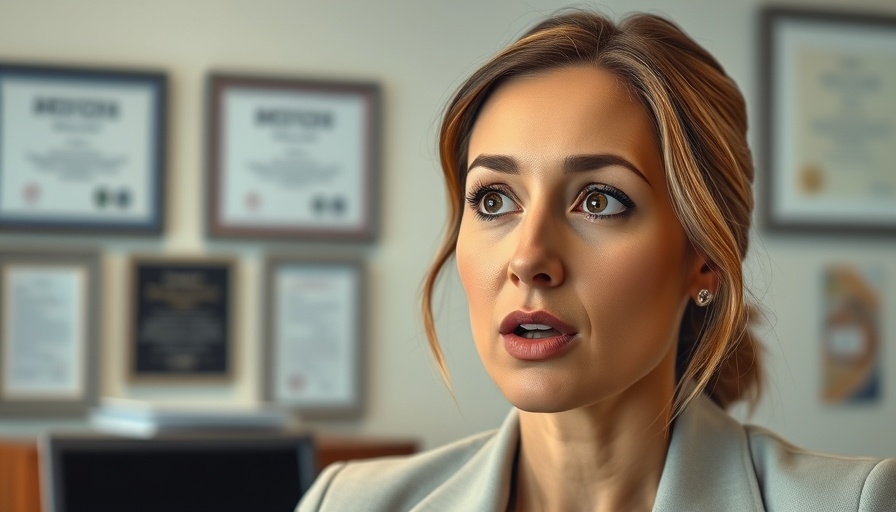 Professional woman discusses high-functioning depression in office.