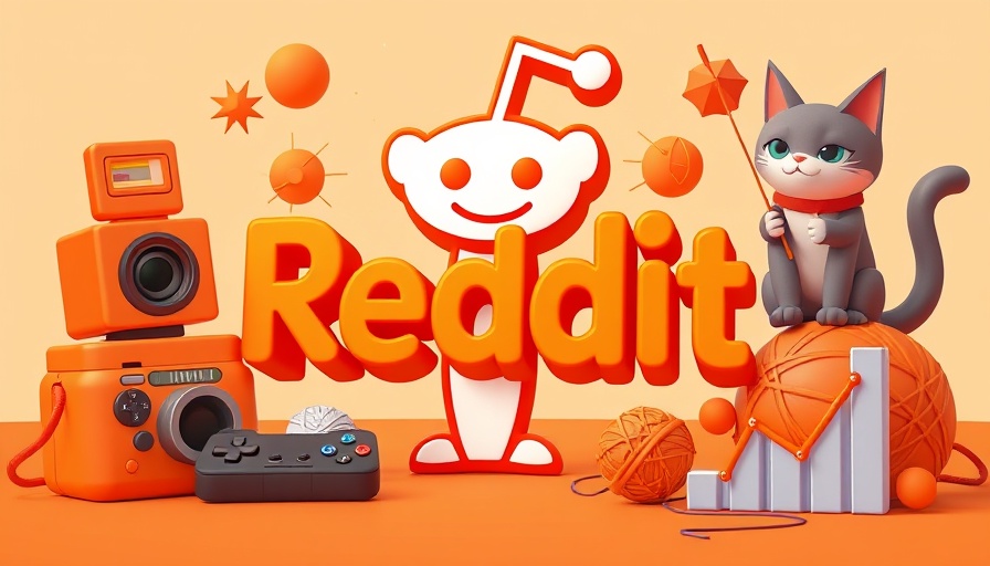 Reddit logo with playful orange 3D objects, cartoon style.