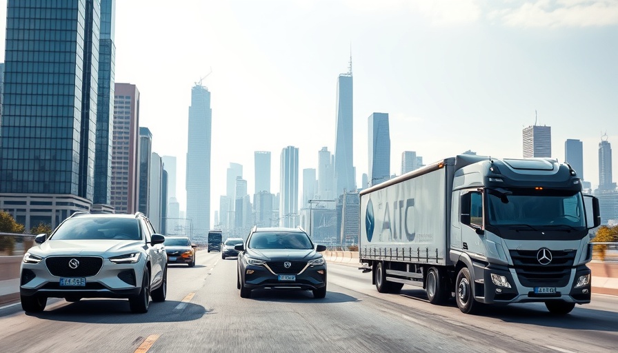 Agentic AI applications in transportation with smart vehicles on a highway.