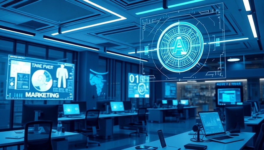 AI in digital marketing with futuristic holographic displays.