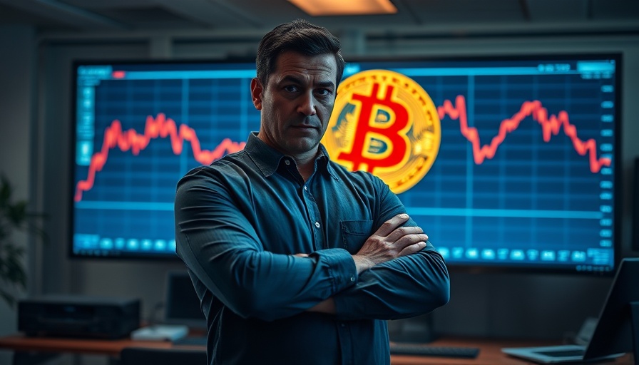 Concerned person with Bitcoin logo and declining graph, Bitcoin's Big Dip.
