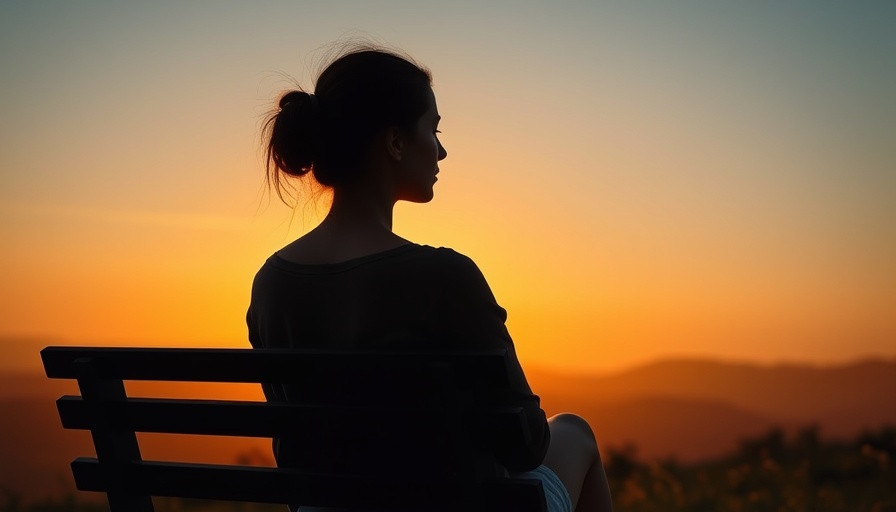 A young woman sitting on a bench at sunset for youth substance abuse prevention.