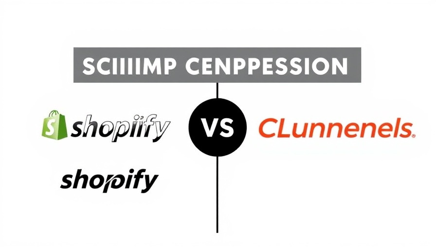 Shopify vs ClickFunnels comparison graphic, minimalist design.