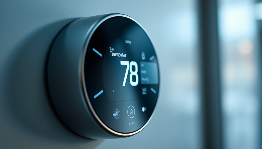 Digital thermostat display showing cooling settings indoors, ambient lighting.