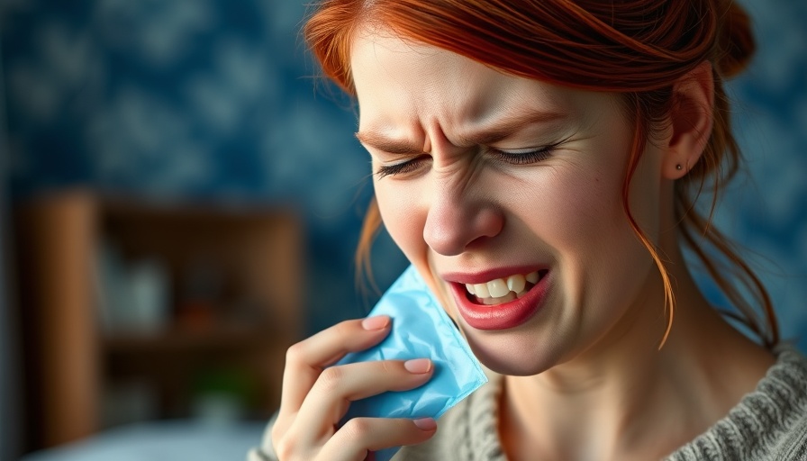 Young woman using ice pack for TMJ disorder relief.