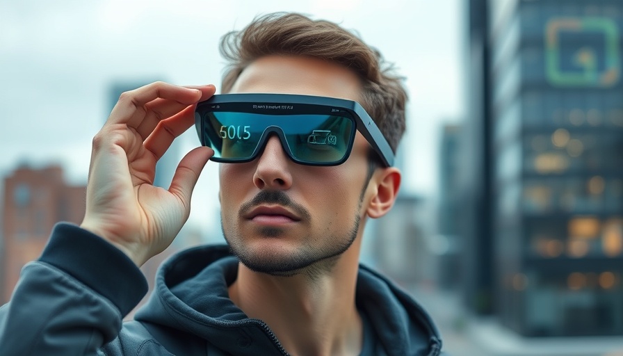 Futuristic AI smart eyewear featuring tech interface.