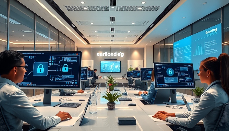 Modern banking office with secure digital elements.