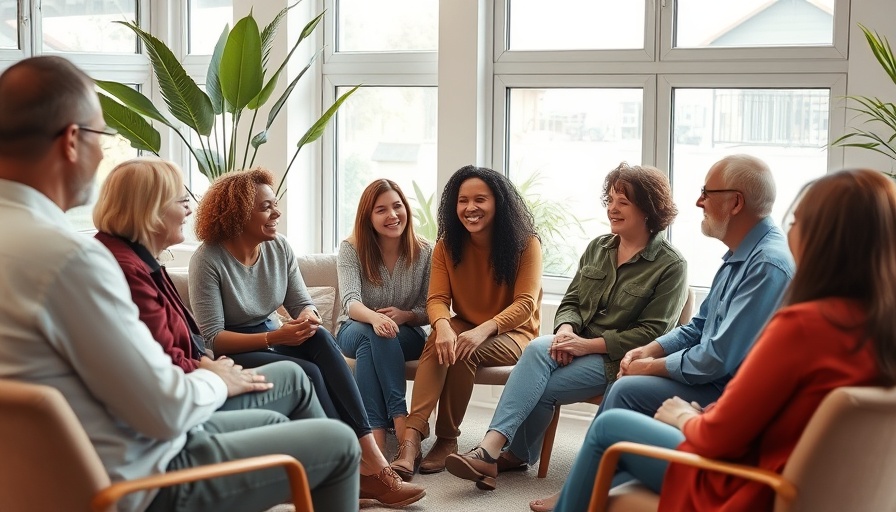 Supportive group therapy session for addiction treatment.