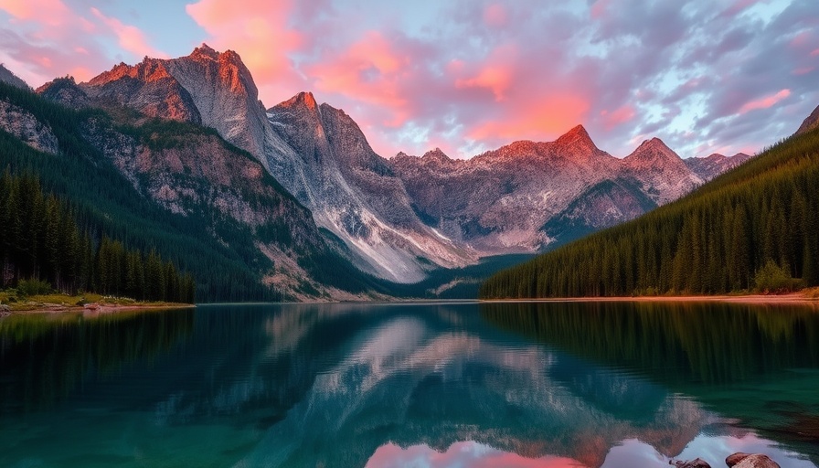 Majestic mountain lake at sunset reflecting peaks, mindfulness and non-doing.