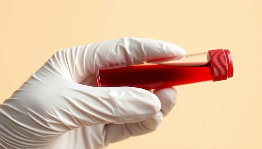 Gloved hand holding a blood test tube; benefits of banking cord blood.