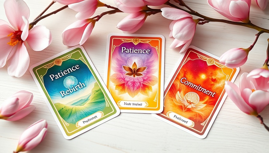 Oracle card reading for mental health with colorful cards and flowers.
