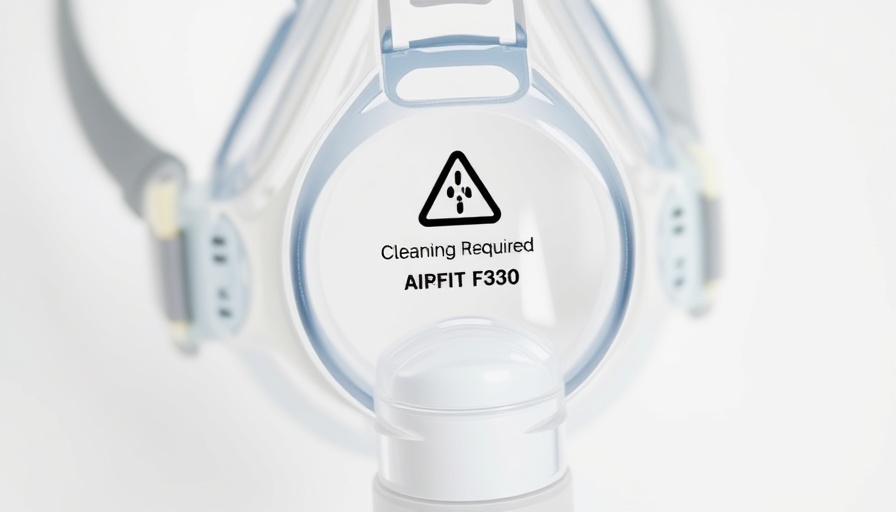 AirFit F30 mask with cleaning required warning symbol.
