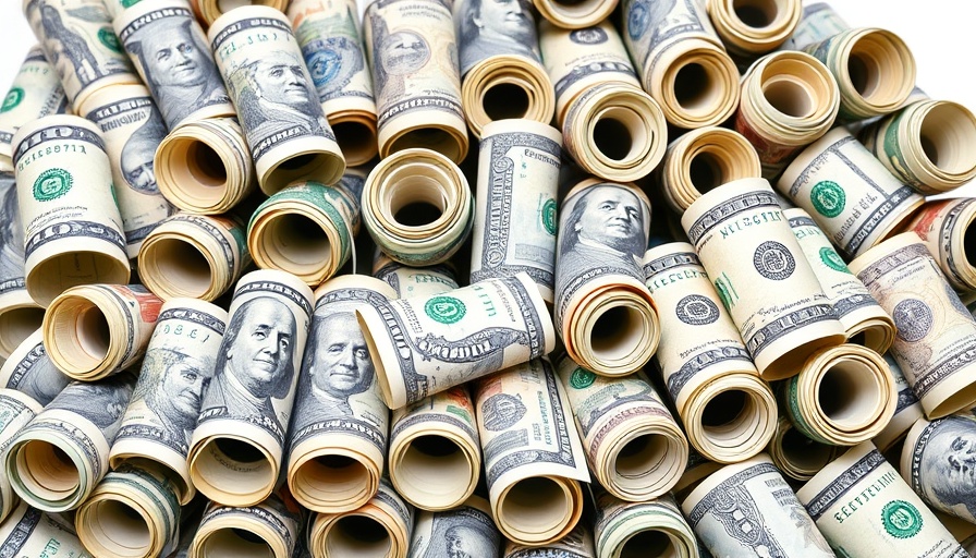 Rolled U.S. dollar bills representing money guilt, vivid display.
