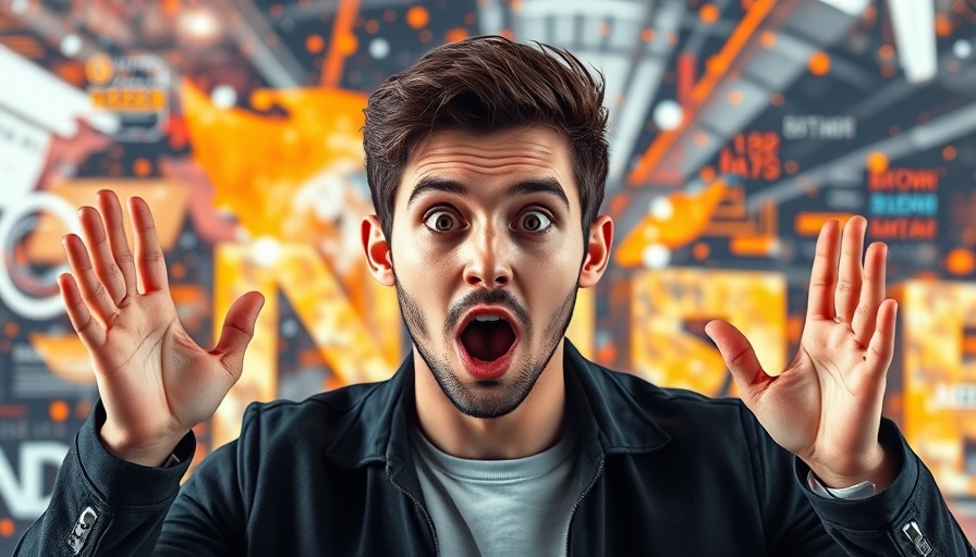 AI in SEO: Surprised young man with AI-themed background.