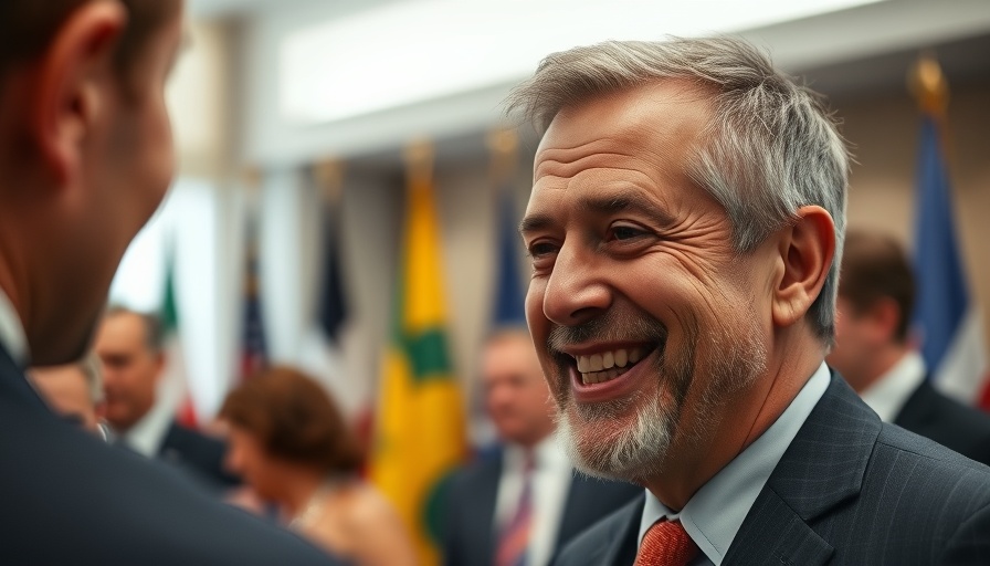 Middle-aged man engaged in conversation at formal event on voting rights.