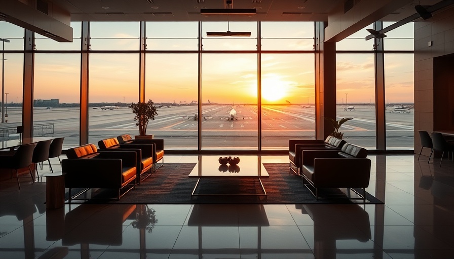 Elegant airport lounge during sunset, highlighting airport lounge memberships.
