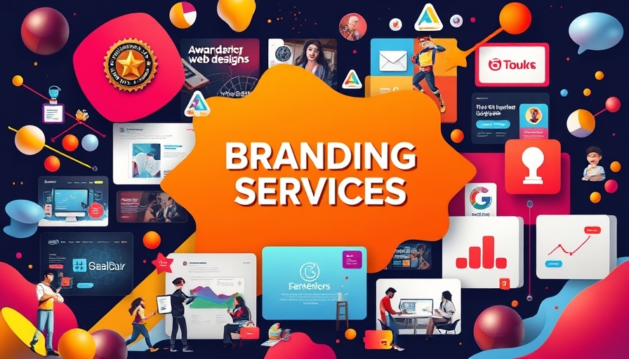Dynamic visual collage showcasing branding services and award-winning designs.