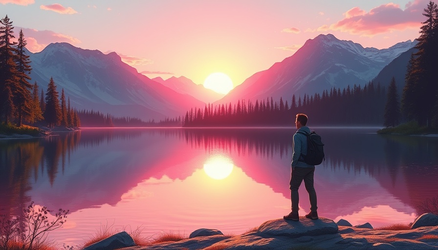 Hiker admiring sunrise over a scenic landscape for Awe Journal for Mental Health.