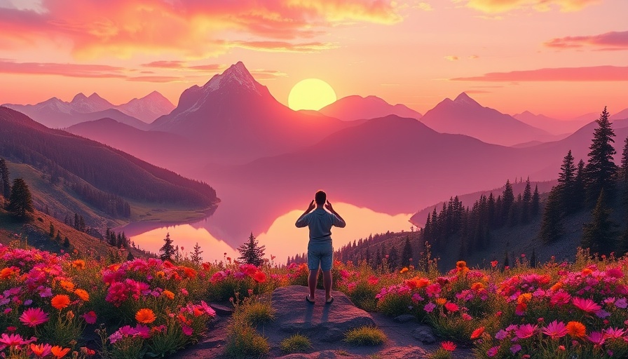 Serene mountain scene illustrating awe journal for mental health benefits.