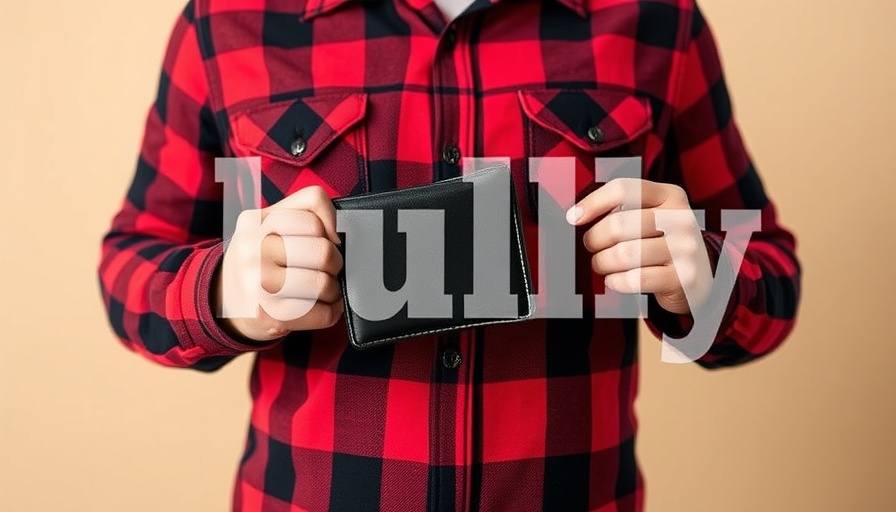 Empty wallet with 'bully' text overlay in plaid shirt.