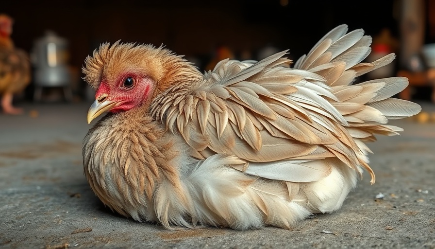 Fluffed poultry bird in barn, illustrating how poultry birds spread diseases.