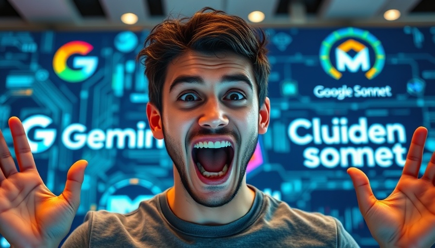 A man reacting with surprise to AI writing tools comparison logos.